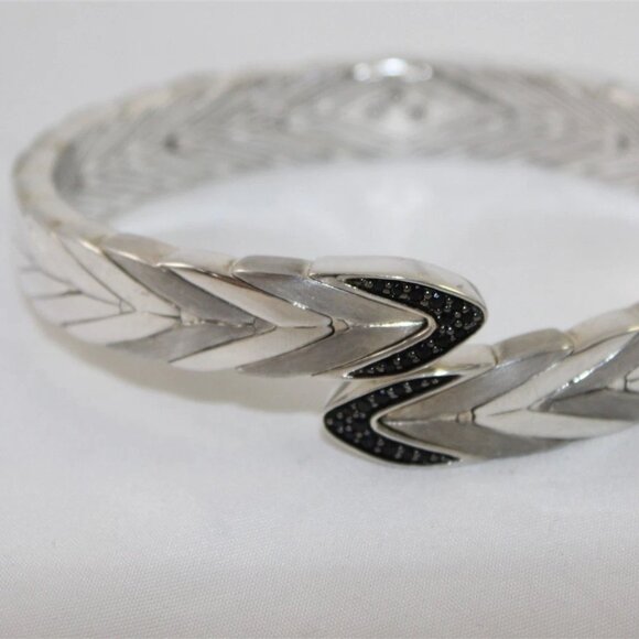 John Hardy Modern Chain Sterling Silver 925 Black Sapphire Bypass Cuff Bracelet - Picture 10 of 13